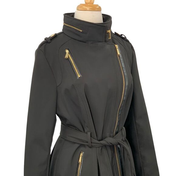 Michael Kors Womens Black Asymmetric Zip Front Jacket/Coat Military Style Size M - Picture 2 of 11